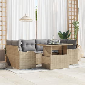 Juego de Sofá de Jardín de 7 Piezas con Cojines - Ratán Poliéster Beige de , Sofás de exterior - Ref: Foro24-3357133, Precio:...