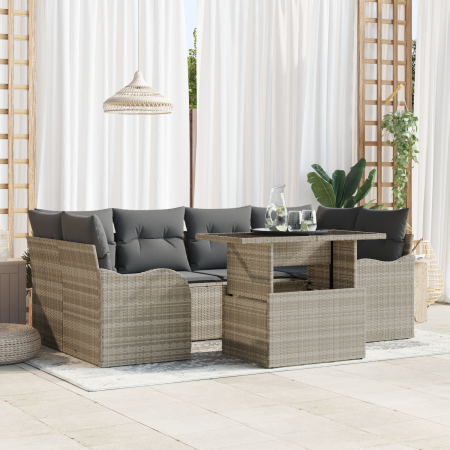 Conjunto de sofá de jardín de 7 piezas con cojines gris claro de ratán sintético | Foro24.es | Tu tienda online para hogar, jardín y más Foro24.es