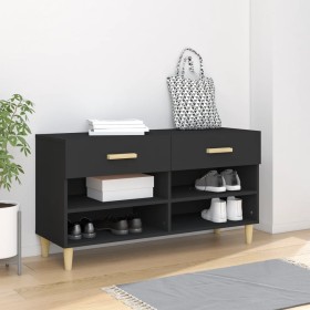 Mueble zapatero de madera contrachapada negro 102x35x55 cm