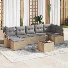 Conjunto de sofá de jardín 8 pcs Beige Poliratán