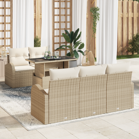 Juego de Sofás de Jardín de 6 Piezas con Cojines Beige de Ratán Poliéster de , Sofás de exterior - Ref: Foro24-3357294, Preci...
