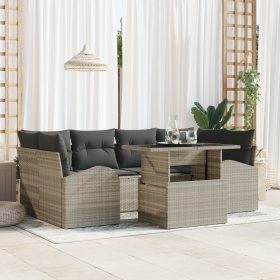 Juego de Sofás de Jardín de 7 Piezas con Cojines Gris Claro Poliratán von , Outdoor-Sofas - Ref: Foro24-3357315, Preis: 543,8...