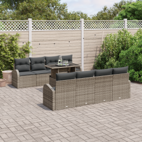 Conjunto de Sofás de Jardín de 9 Piezas con Cojines Gris de Ratán de Poliéster von , Outdoor-Sofas - Ref: Foro24-3357342, Pre...