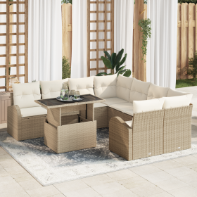 Juego de Sofá de Jardín de 9 Piezas con Cojines Beige Ratán Poliéster von , Outdoor-Sofas - Ref: Foro24-3357354, Preis: 697,6...