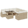 Juego de Sofá de Jardín de 9 Piezas con Cojines Beige Ratán Poliéster de , Sofás de exterior - Ref: Foro24-3357354, Precio: 6...