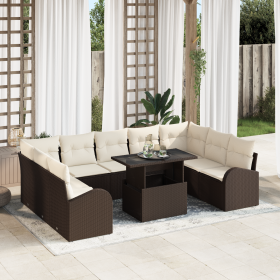 Conjunto de Sofás de Jardín de 10 Piezas con Cojines de Ratán Sintético Marrón de , Sofás de exterior - Ref: Foro24-3357441, ...