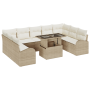 Conjunto de Sofá de Jardín de 10 Piezas con Cojines Beige Ratán Poliéster de , Sofás de exterior - Ref: Foro24-3357444, Preci...