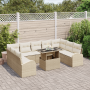 Conjunto de Sofá de Jardín de 10 Piezas con Cojines Beige Ratán Poliéster de , Sofás de exterior - Ref: Foro24-3357444, Preci...