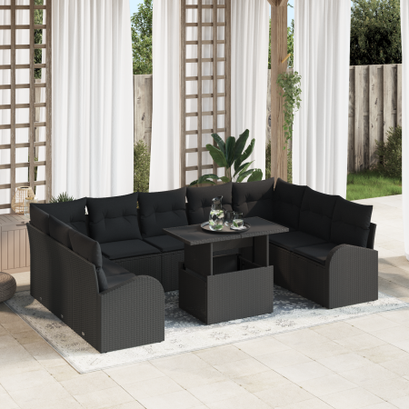 Conjunto de Sofá de Jardín de 10 Piezas con Cojines de Ratán Sintético Negro | Foro24.es | Tu tienda online para hogar, jardín y más Foro24.es