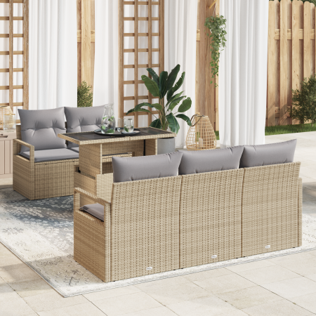 Conjunto de Sofás de Jardín de 6 Piezas con Cojines Beige Ratán de Polietileno | Foro24.es | Tu tienda online para hogar, jardín y más Foro24.es