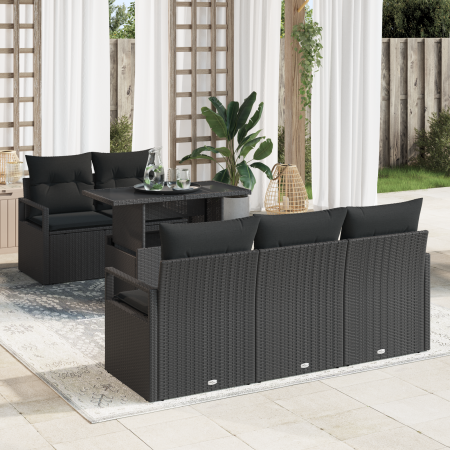 Set de Sofás de Jardín de 6 Piezas con Cojines Negro Poliratán | Foro24.es | Tu tienda online para hogar, jardín y más Foro24.es