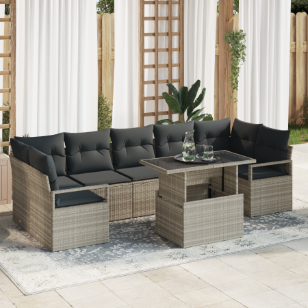 Conjunto de Sofás de Jardín de 8 Piezas con Cojines Gris Claro de Ratán Poliéster de , Sofás de exterior - Ref: Foro24-335751...