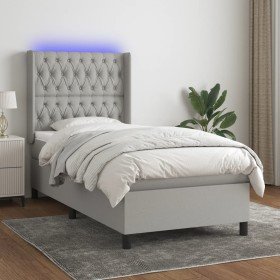 Cama box spring colchón y luces LED tela gris claro 100x200 cm en Camas y somieres | Comprar online en Foro24