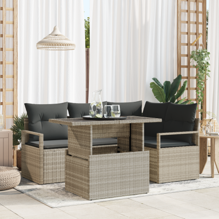 Conjunto de Sofás de Jardín de 5 Piezas con Cojines Gris Claro Poliratán de , Sofás de exterior - Ref: Foro24-3357555, Precio...