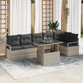 Conjunto de Sofá de Jardín de 7 Piezas con Cojines Gris Claro de Ratán Sintético de , Sofás de exterior - Ref: Foro24-3357575...