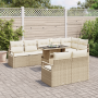 Conjunto de Sofá de Jardín de 9 Piezas con Cojines Beige Ratán Poliéster de , Sofás de exterior - Ref: Foro24-3357584, Precio...