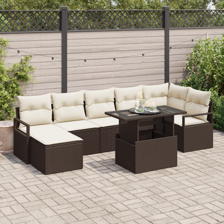 Sofás de Jardín de 8 Piezas con Cojines Marrón Ratán Polímero de , Sofás de exterior - Ref: Foro24-3357601, Precio: 548,59 €,...