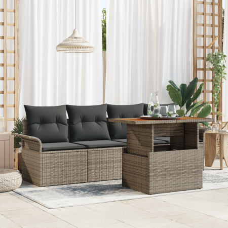 Set de Sofá de Jardín de 5 Piezas con Cojines de Ratán Gris Poly de , Sofás de exterior - Ref: Foro24-3358001, Precio: 383,12...
