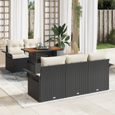 Set de Sofás de Jardín de 6 piezas con Cojines Negro Ratán Poliéster de , Sofás de exterior - Ref: Foro24-3358007, Precio: 48...
