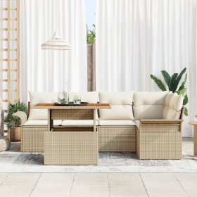 Juego de Sofás de Jardín de 6 Piezas con Cojines Beige Ratan Polímero de , Sofás de exterior - Ref: Foro24-3358073, Precio: 4...