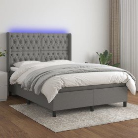 Cama box spring colchón y luces LED tela gris oscuro 140x200 cm Cama box spring colchón y luces LED tela gris oscuro 140x200 cm