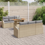 Conjunto de Sofás de Jardín de 7 Piezas con Cojines Beige Ratán Poliéster de , Sofás de exterior - Ref: Foro24-3358268, Preci...