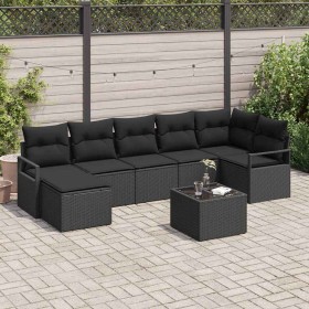 Conjunto de sofá de jardín 8 pcs Negro Poliratán