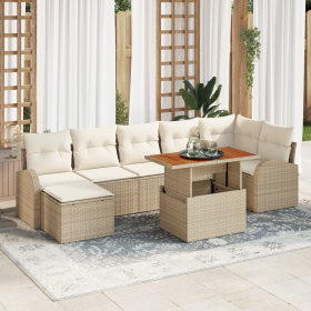 Conjunto de Sofá de Jardín de 8 Piezas con Cojines Beige Ratán Polímero de , Sofás de exterior - Ref: Foro24-3358353, Precio:...