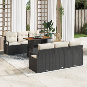 Conjunto de Sofás de Jardín de 7 Piezas con Cojines Ratán Poliéster Negro de , Sofás de exterior - Ref: Foro24-3358392, Preci...