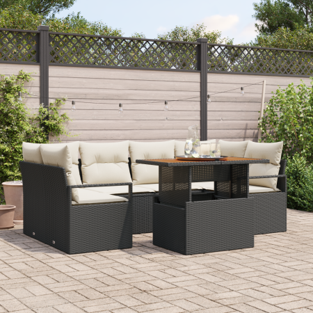 Conjunto de Sofás de Jardín de 7 Piezas con Cojines Poliratán Negro | Foro24.es | Tu tienda online para hogar, jardín y más Foro24.es