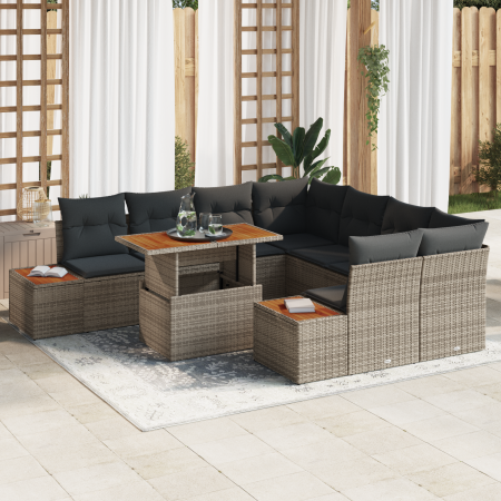 Juego de Sofá de Jardín de 9 Piezas con Cojines Gris Poliratán de , Sofás de exterior - Ref: Foro24-3358793, Precio: 637,60 €...