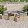 Conjunto de Sofás de Jardín de 9 Piezas con Cojines Beige de Poliratán de , Sofás de exterior - Ref: Foro24-3358794, Precio: ...