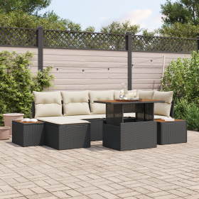 Conjunto de Sofás de Jardín de 7 Piezas con Cojines Ratán Poliéster Negro de , Sofás de exterior - Ref: Foro24-3358821, Preci...