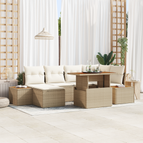 Juego de Sofá de Jardín de 7 Piezas con Cojines Beige de Poliratán de , Sofás de exterior - Ref: Foro24-3358825, Precio: 580,...