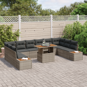 Juego de Sofá de Jardín de 11 Piezas con Cojines Gris Ratán Poliéster de , Sofás de exterior - Ref: Foro24-3358843, Precio: 7...