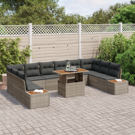 Juego de Sofá de Jardín de 11 Piezas con Cojines Gris Ratán Poliéster de , Sofás de exterior - Ref: Foro24-3358843, Precio: 7...