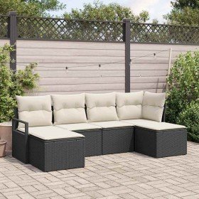 Conjunto de sofá de jardín 6 pcs Negro Poliratán