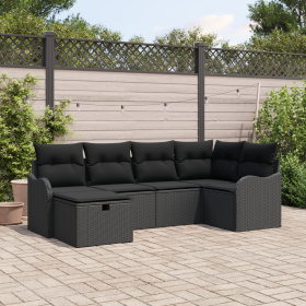 Conjunto de Sofá de Jardín de 6 Piezas con Cojines Negro Ratán Poliéster de , Sofás de exterior - Ref: Foro24-3358982, Precio...