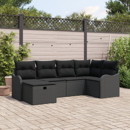 Conjunto de Sofá de Jardín de 6 Piezas con Cojines Negro Ratán Poliéster de , Sofás de exterior - Ref: Foro24-3358982, Precio...