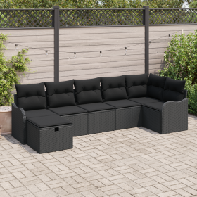Juego de Sofá de Jardín de 7 Piezas con Cojines Negro Ratán Sintético de , Sofás de exterior - Ref: Foro24-3359002, Precio: 4...