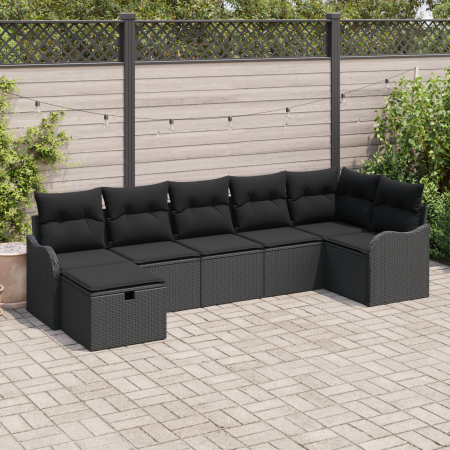 Juego de Sofá de Jardín de 7 Piezas con Cojines Negro Ratán Sintético de , Sofás de exterior - Ref: Foro24-3359002, Precio: 4...