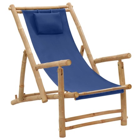 Bambus-Strandstuhl mit marineblauer Leinwand von vidaXL, Gartenstühle - Ref: Foro24-318596, Preis: 56,72 €, Rabatt: %