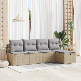 Juego de Sofá de Jardín de 5 Piezas con Cojines Beige de Ratán Poliéster de , Sofás de exterior - Ref: Foro24-3359159, Precio...