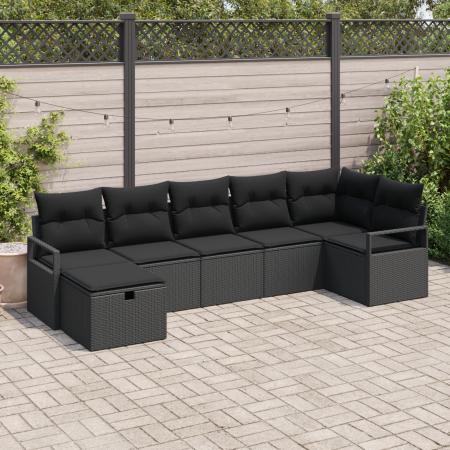 Conjunto de Sofá de Jardín de 7 Piezas con Cojines Negro Ratán Poliéster | Foro24.es | Tu tienda online para hogar, jardín y más Foro24.es