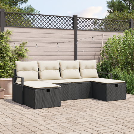 Conjunto de Sofá de Jardín de 6 Piezas con Cojines Ratán Poliéster Negro de , Sofás de exterior - Ref: Foro24-3359216, Precio...