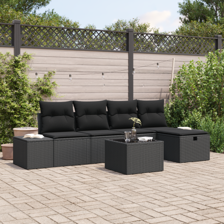 Juego de Sofá de Jardín de 6 Piezas con Cojines Negro Poliratán de , Sofás de exterior - Ref: Foro24-3359372, Precio: 392,50 ...