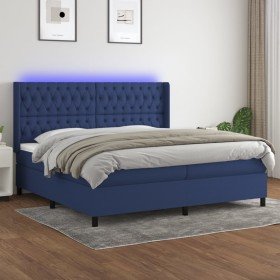 Cama box spring colchón y luces LED tela azul 200x200 cm Cama box spring colchón y luces LED tela azul 200x200 cm