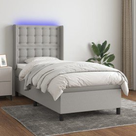Cama box spring colchón y luces LED tela gris claro 80x200 cm Cama box spring colchón y luces LED tela gris claro 80x200 cm