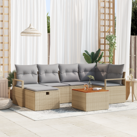 Juego de Sofás de Jardín de 7 Piezas con Cojines Beige Ratán Polimérico de , Sofás de exterior - Ref: Foro24-3359539, Precio:...