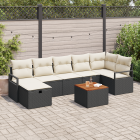 Conjunto de sofá de jardín de 8 piezas con cojines negros de ratán sintético de , Sofás de exterior - Ref: Foro24-3359544, Pr...